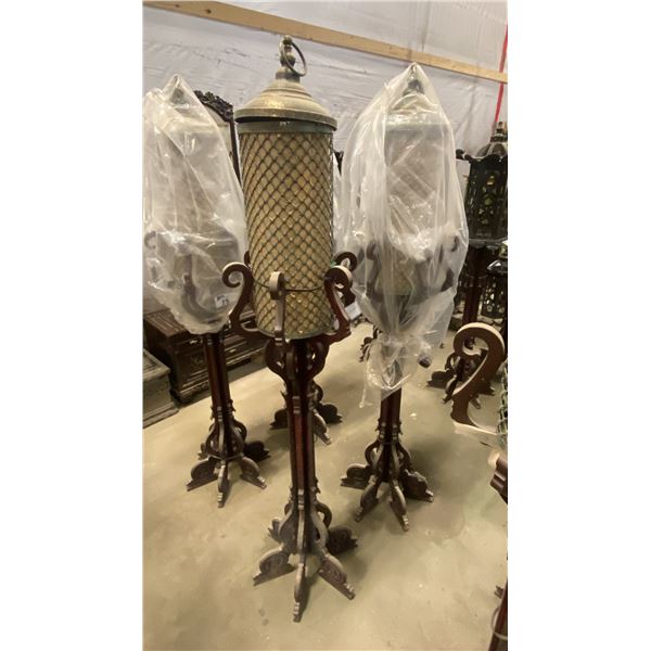PAIR OF ASIAN STYLE WOODEN FLOOR LAMPS