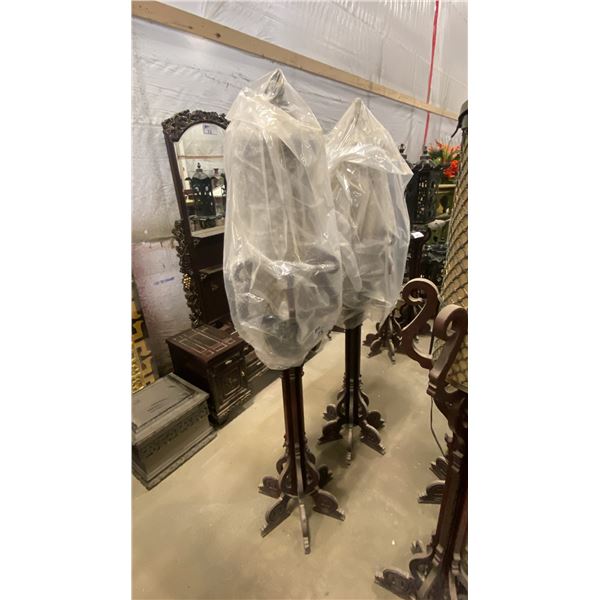 PAIR OF ASIAN STYLE WOODEN FLOOR LAMPS