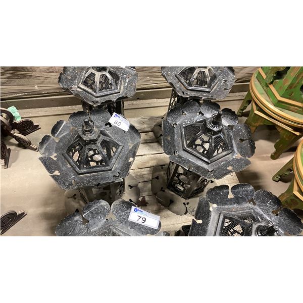 PAIR OF BLACK METAL ASIAN LANTERNS