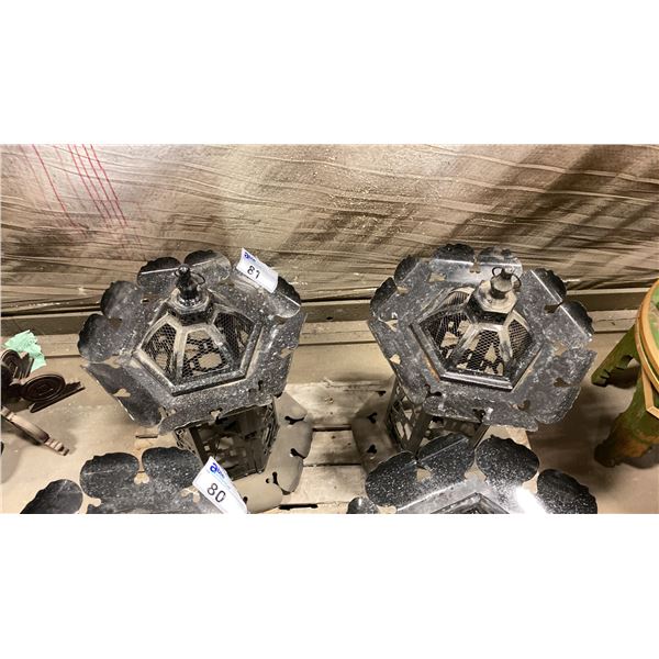 PAIR OF BLACK METAL ASIAN LANTERNS