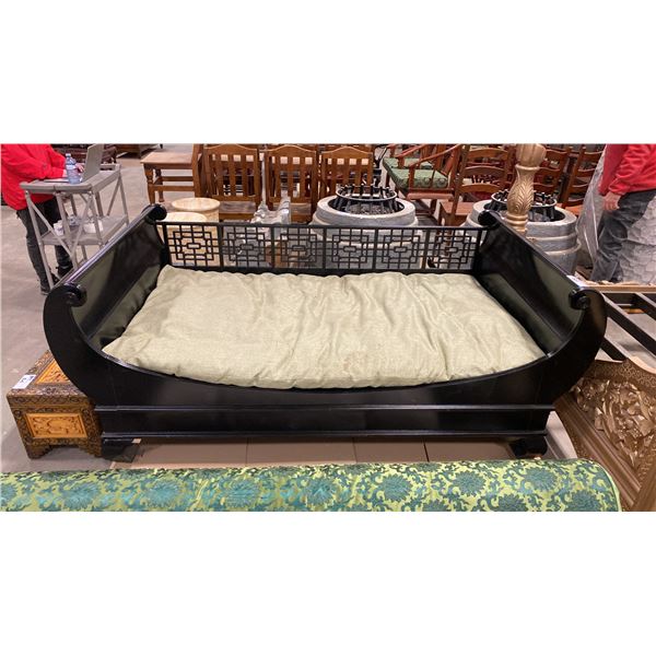 ASIAN SOLID WOOD WITH BLACK FINISH BED * COMES WITH GREEN UPHOLSTERED FUTON MATTRESS*