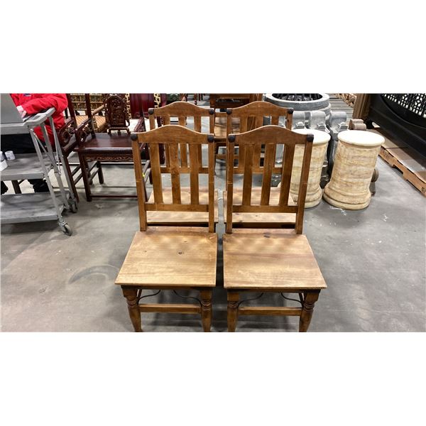 SET OF 4 SOLID WOOD WITH METAL ACCENTS DINING CHAIRS