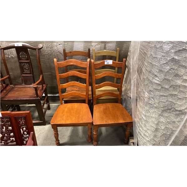GROUP OF 4 ASSORTED SOLID WOOD DINING CHAIRS