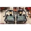 Image 1 : PAIR OF CARVED HARDWOOD BLACK/GOLD ASIAN ARM CHAIRS, COMES WITH GREEN CUSHIONS