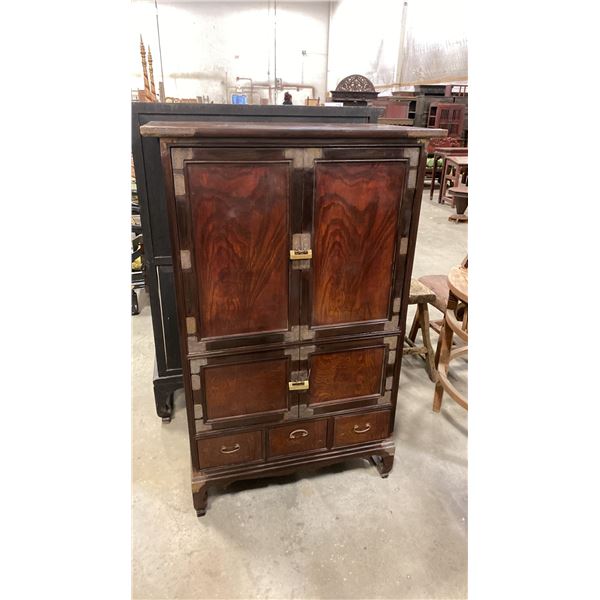 ASIAN SOLID WOOD WITH BRASS ACCENTS WARDROBE CABINET