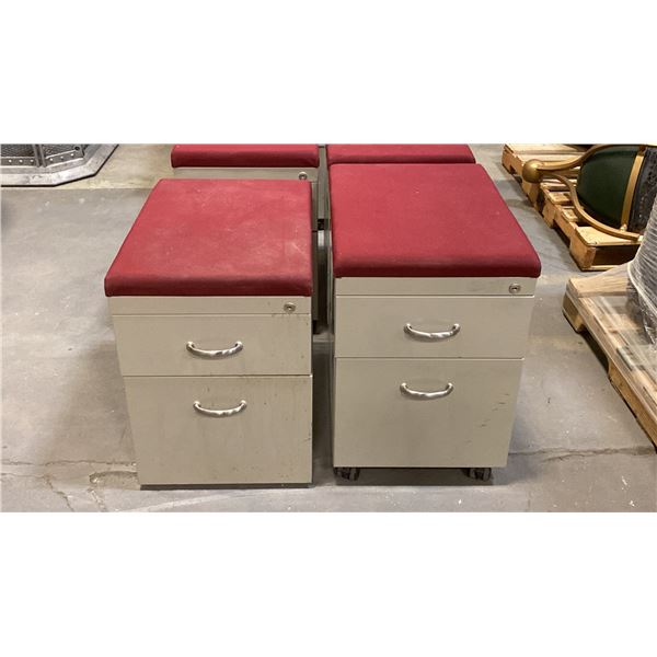 PAIR OF MOBILE PADDED TOP FILING CABINET STOOLS