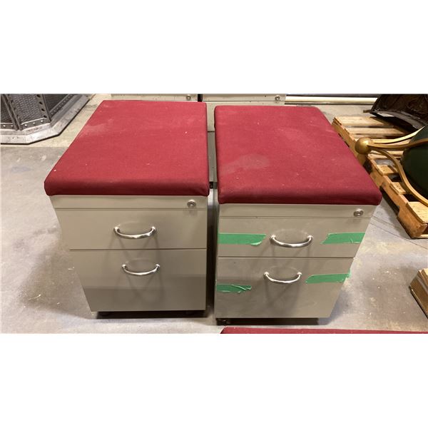 PAIR OF MOBILE PADDED TOP FILING CABINET STOOLS