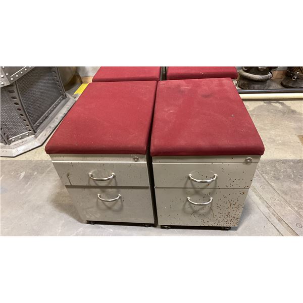 PAIR OF MOBILE PADDED TOP FILING CABINET STOOLS