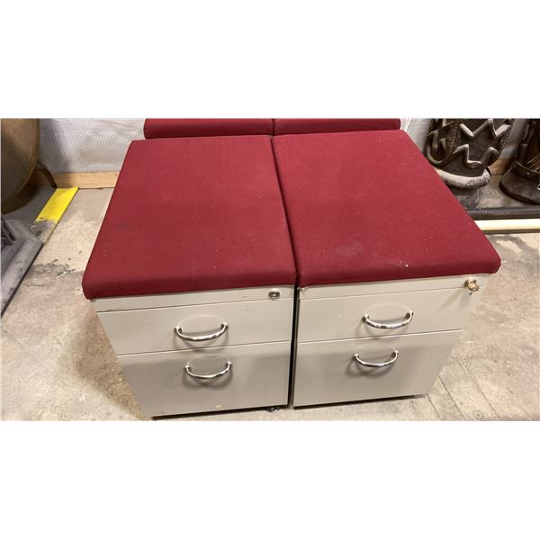 PAIR OF MOBILE PADDED TOP FILING CABINET STOOLS