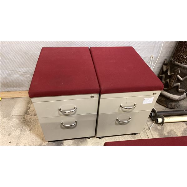 PAIR OF MOBILE PADDED TOP FILING CABINET STOOLS