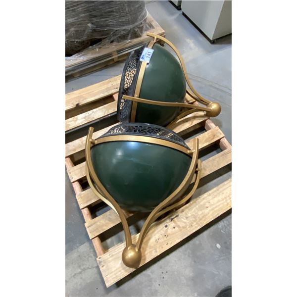 PAIR OF METAL GREEN AND GOLD WALL MOUNT HEATING SCONCES