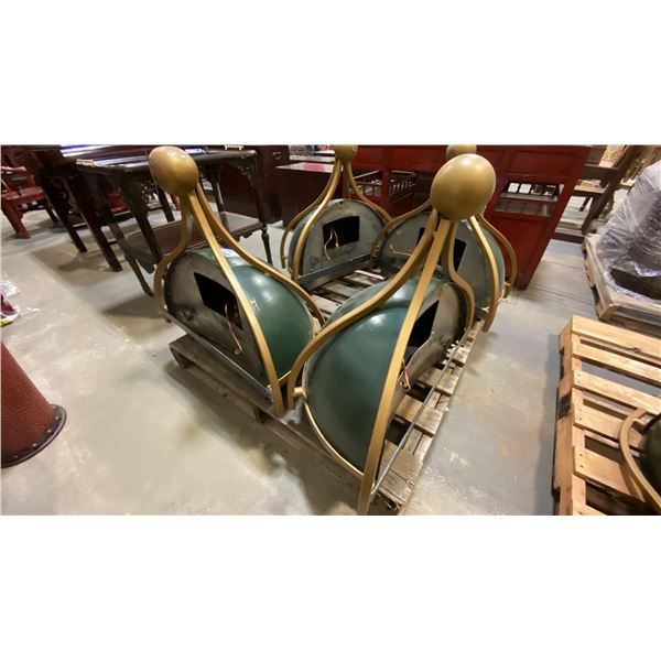 PAIR OF METAL GREEN AND GOLD WALL MOUNT HEATING SCONCES