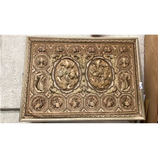 LARGE FRAMED 3 DIMENSIONAL FABRIC TAPESTRY ASIAN ART PIECE APPROX 70" X 51"