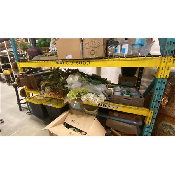 SHELF OF ASSORTED FAUX PLANTS/FLOWERS, FLOWER VASES/POTS & DECORATIVE ITEMS
