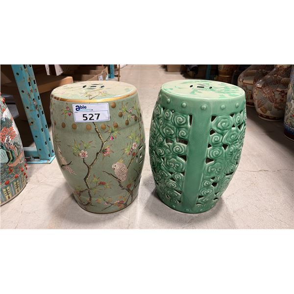 2 DECORATIVE CERAMIC GARDEN STOOLS