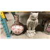 Image 1 : LARGE STONE OWL STATUE & DRAGON FLOWER VASE