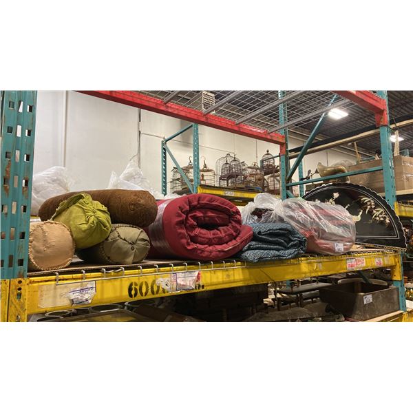 SHELF OF ASSORTED FLOOR CUSHIONS & PILLOWS