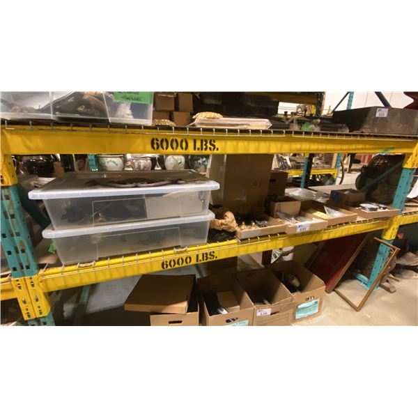 SHELF OF ASSORTED PRESSURE GAUGES, DECORATIVE HARDWARE, FAUX CRYSTALS, ART PIECES & MORE