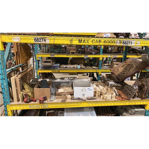 SHELF OF ASSORTED WOODEN DECORATIVE ARTWORK & UNFINISHED CRAFT PIECES