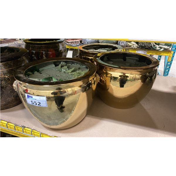 3 GOLD DECORATIVE FLOWER POTS