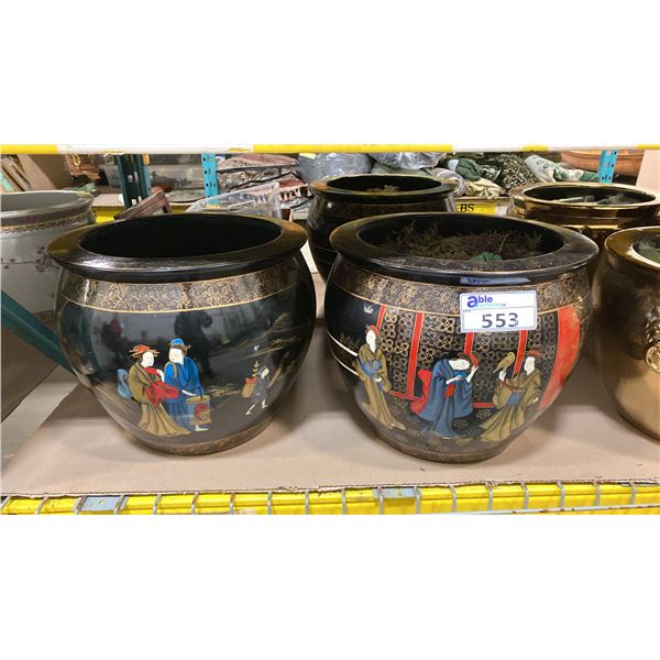 3 ASIAN DECORATIVE FLOWER POTS