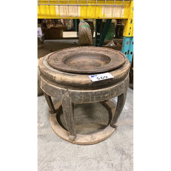 RUSTIC WOOD ROUND SAND WITH METAL DETACHABLE TOP/BOWL