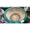 Image 2 : LARGE GREEN CERAMIC DECORATIVE PLANTER POT ON PEDESTAL (2 PCS) APPROX 3.1' H X 2' 10"W