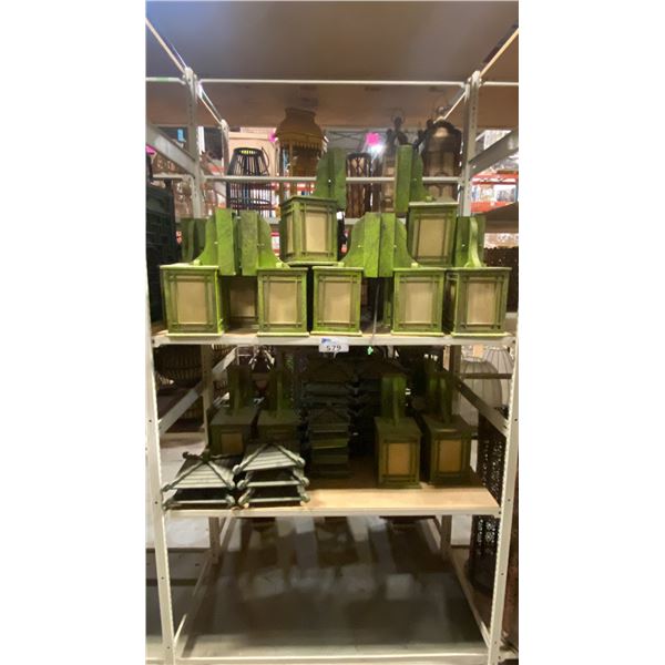 2 SHELVES OF DECORATIVE WOODEN CHINESE LANTERNS