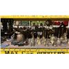 Image 7 : SHELF OF ASSORTED DISPLAY STANDS, ASSORTED INSTRUMENTS, LARGE COLLECTION OF BELLS & DECOR ITEMS