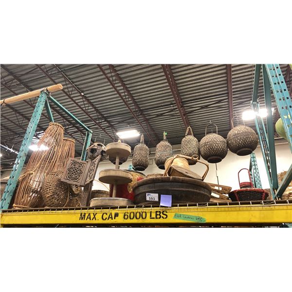 SHELF OF ASSORTED HANGING LANTERNS & DECOR ITEMS