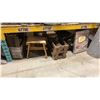 Image 1 : SHELF OF ASSORTED PROP WEAPONS, WOODEN STOOL, CRATE & MORE