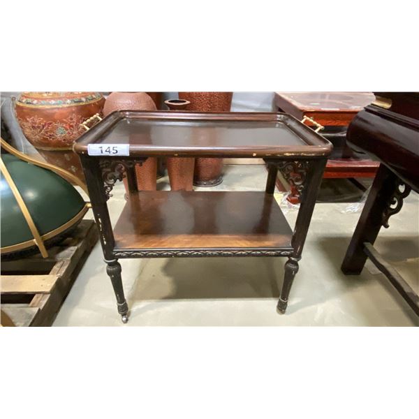 CARVED HARDWOOD MOBILE BAR CART