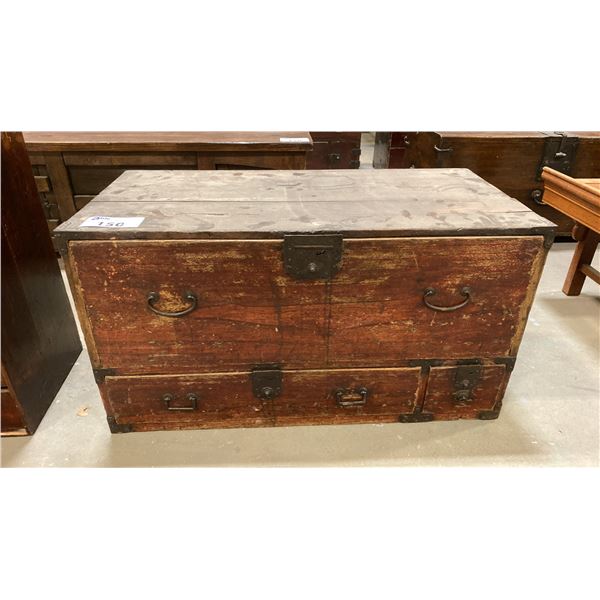 PINE TRUNK WITH IRON ACCENTS