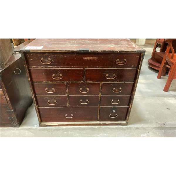 HARDWOOD WITH METAL ACCENTS RUSTIC 11 DRAWER STORAGE CABINET