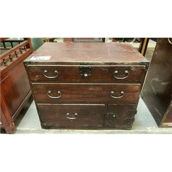 HARDWOOD WITH METAL ACCENTS RUSTIC SMALL 3 DRAWER STORAGE CABINET