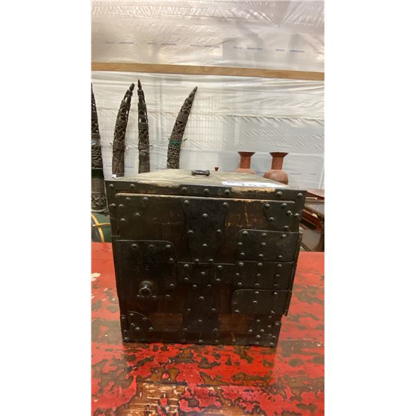 HARDWOOD WITH METAL ANTIQUE LOCK BOX