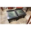 Image 1 : PAIR OF BLACK FINISH HARDWOOD WITH GREEN MARBLE INSERTS END TABLES