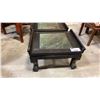 Image 2 : PAIR OF BLACK FINISH HARDWOOD WITH GREEN MARBLE INSERTS END TABLES