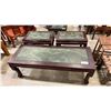 Image 1 : 3 PC BLACK FINISH HARDWOOD WITH GREEN MARBLE INSERTS END TABLES & COFFEE TABLE
