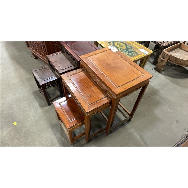 CARVED LIGHT MAHOGANY 3 PC NESTING TABLE SET
