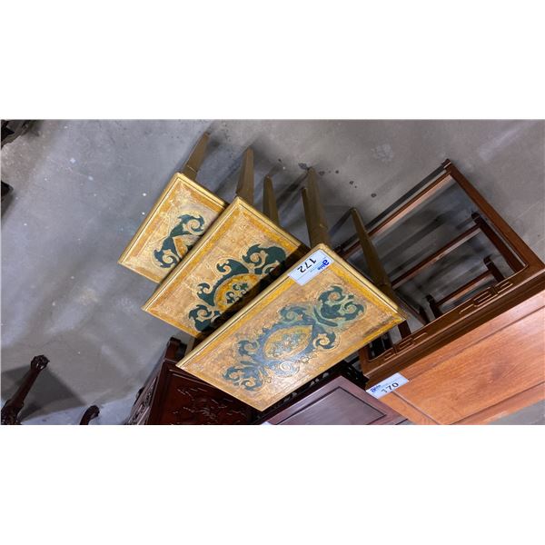 GOLD PAINTED WITH GREEN 3 PC NESTING TABLE SET