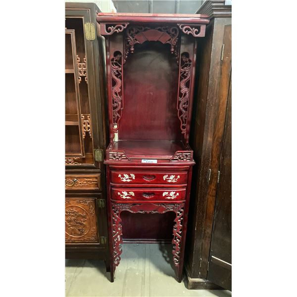 HEAVILY CARVED MAHOGANY BUDDHIST PRAYER DISPLAY UNIT