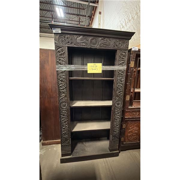 HEAVILY CARVED HARDWOOD ASIAN BOOKSHELF