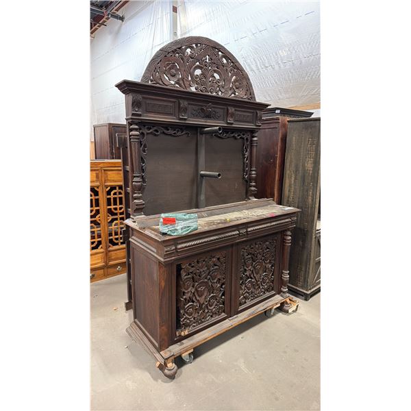 HEAVILY CARVED HARDWOOD ASIAN SIDEBOARD WITH PRODUCTION MODIFICATIONS