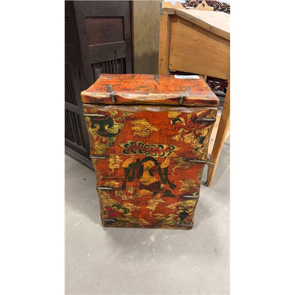 ASIAN WOODEN STORAGE BOX WITH METAL ACCENTS