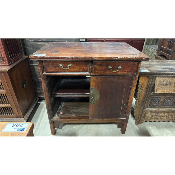 RUSTIC HARDWOOD ORIENTAL 2 DRAWER BUFFET CABINET *1 DOOR NEEDS REATTACHMENT*