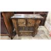Image 1 : CARVED HARDWOOD ASIAN 2 DRAWER CABINET WITH FLOWER MOTIF *DRAWERS NEED REPAIR*