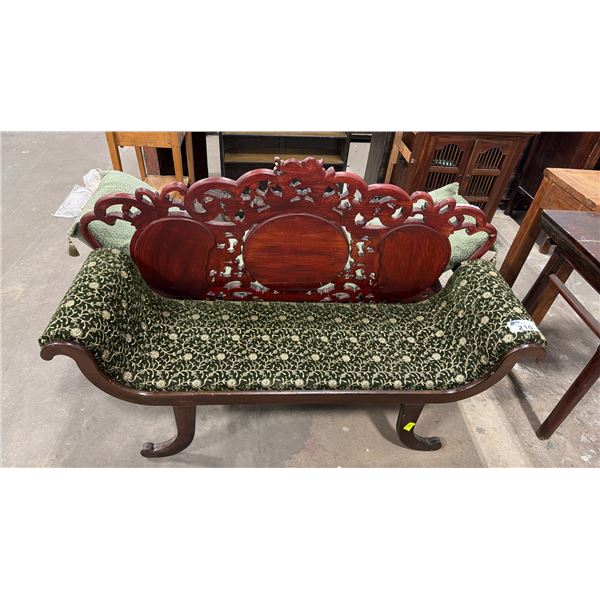 HARDWOOD UPHOLSTERED GREEN SLEIGH BENCH SEAT
