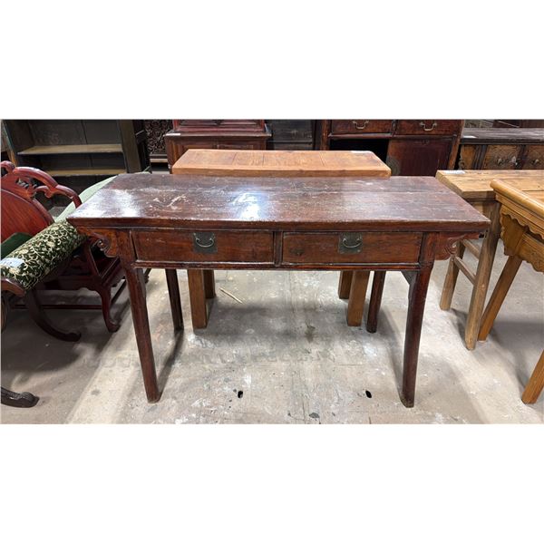 RUSTIC HARDWOOD CONSOLE TABLE WITH METAL ACCENTS