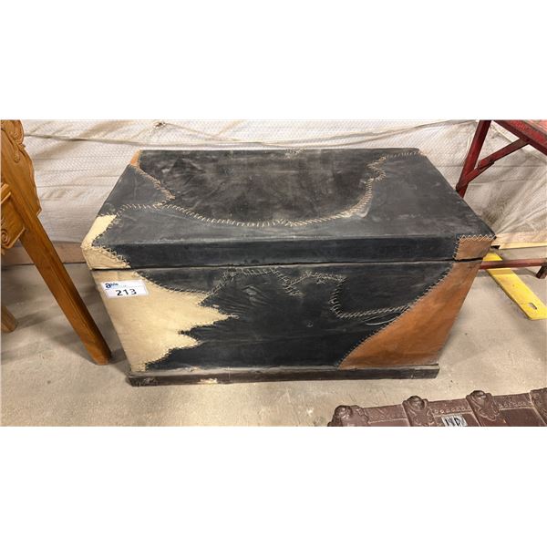 COW HIDE COVERED STEAMER STORAGE TRUNK